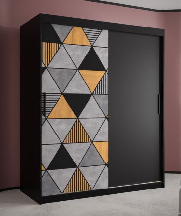 Kledingkast met modern design Strahlhorn 03, kleur: mat zwart - afmetingen: 200 x 150 x 62 cm (H x B x D), met vijf vakken en twee kledingstangen