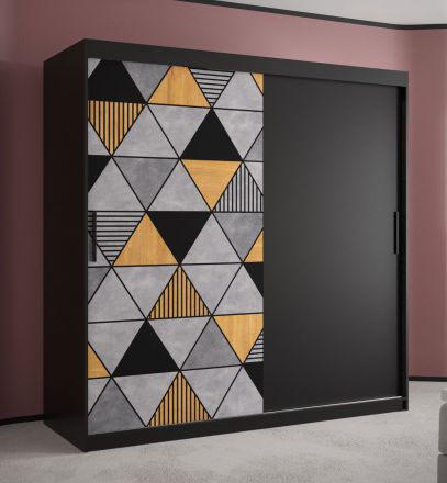 Kledingkast met modern design Strahlhorn 04, kleur: mat zwart - afmetingen: 200 x 180 x 62 cm (H x B x D), met vijf vakken en twee kledingstangen