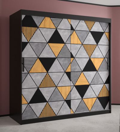 Kledingkast met modern patroon Strahlhorn 10, kleur: mat zwart - afmetingen: 200 x 180 x 62 cm (H x B x D), met 10 vakken en twee kledingstangen
