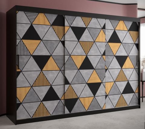 Grote kledingkast met modern patroon Strahlhorn 12, kleur: mat zwart - afmetingen: 200 x 250 x 62 cm (H x B x D), met drie deuren