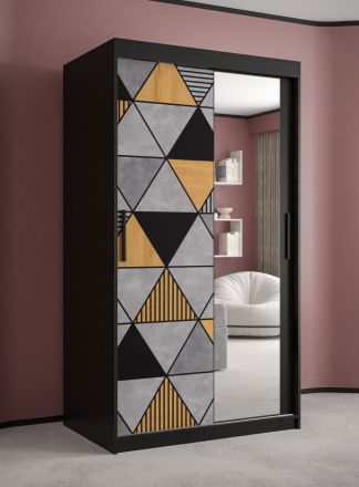 smalle kledingkast met één deur met spiegel Strahlhorn 13, kleur: mat zwart - afmetingen: 200 x 100 x 62 cm (H x B x D), met voldoende opbergruimte