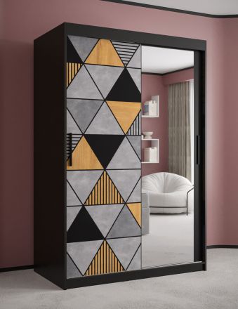 elegante Strahlhorn 14 kleerkast, kleur: mat zwart - afmetingen: 200 x 120 x 62 cm (H x B x D), met één deur met spiegel