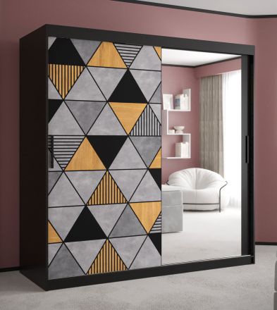 elegante kledingkast met 10 vakken Strahlhorn 16, kleur: mat zwart - afmetingen: 200 x 180 x 62 cm (H x B x D), met één deur met spiegel
