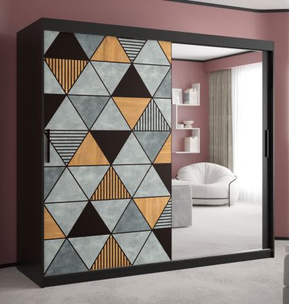 Moderne stijl kledingkast Strahlhorn 17, kleur: mat zwart - afmetingen: 200 x 200 x 62 cm (H x B x D), met één deur met spiegel
