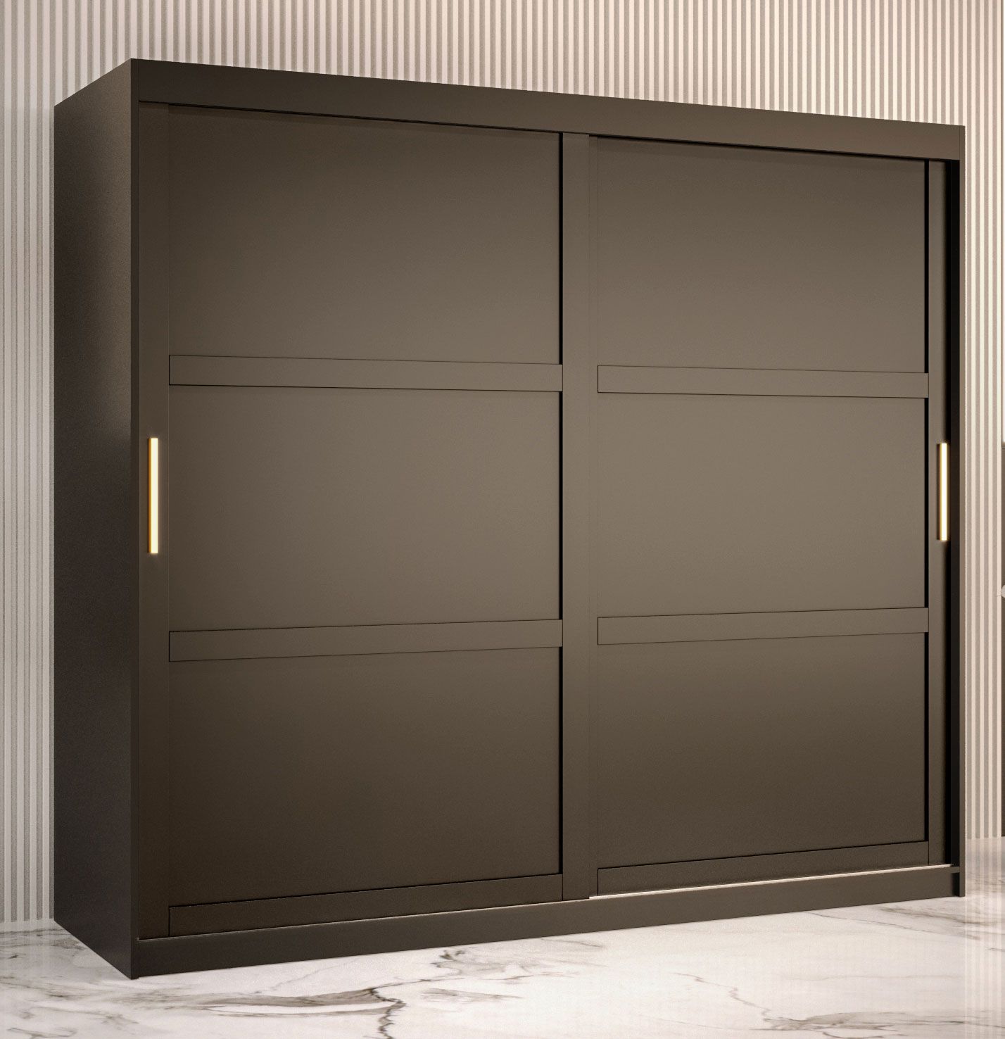 elegante kledingkast met voldoende opbergruimte Liskamm 20, kleur: mat zwart - afmetingen: 200 x 200 x 62 cm (H x B x D), met 10 vakken en twee kledingroedes