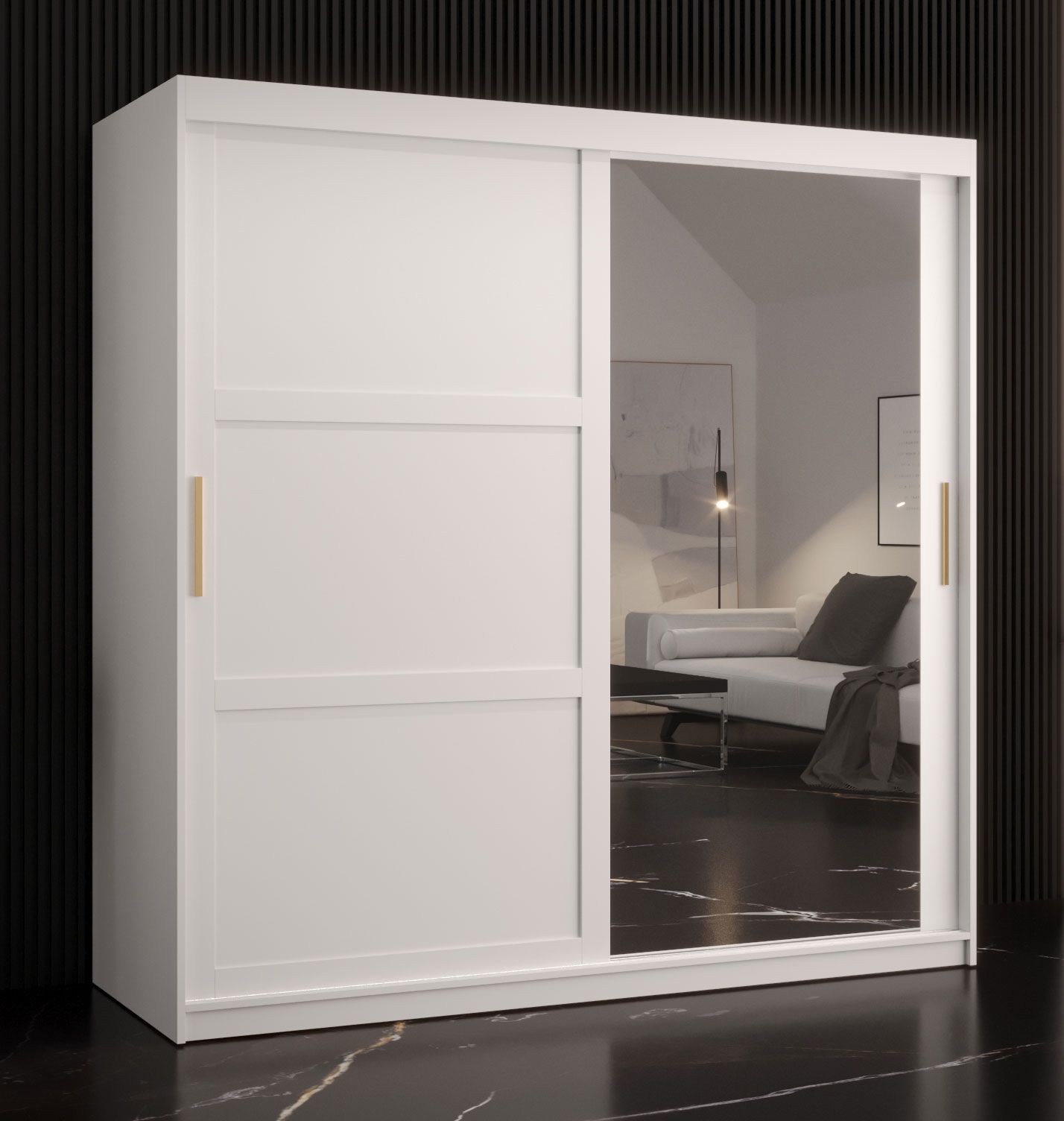 moderne kledingkast met veel opbergruimte Liskamm 37, kleur: mat wit - afmetingen: 200 x 180 x 62 cm (H x B x D), met één deur met spiegel