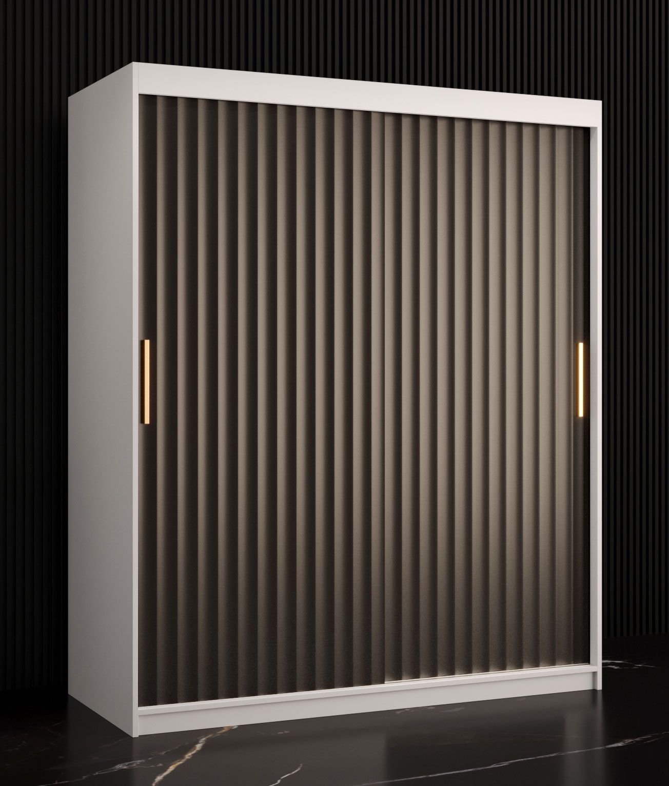 Moderne stijl kledingkast Balmenhorn 58, kleur: mat wit / mat zwart - afmetingen: 200 x 150 x 62 cm (H x B x D), met voldoende opbergruimte.