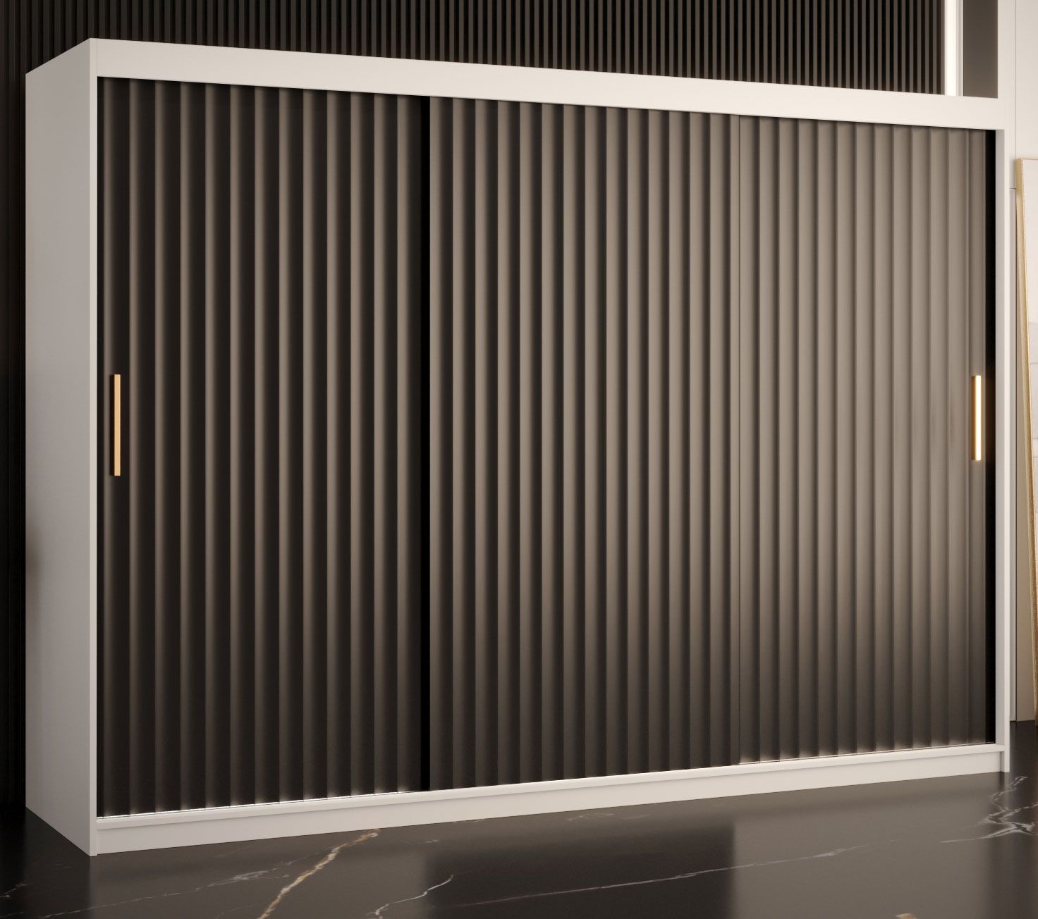 Grote kledingkast met veel opbergruimte Balmenhorn 70, kleur: mat wit / mat zwart - afmetingen: 200 x 250 x 62 cm (H x B x D), met drie deuren