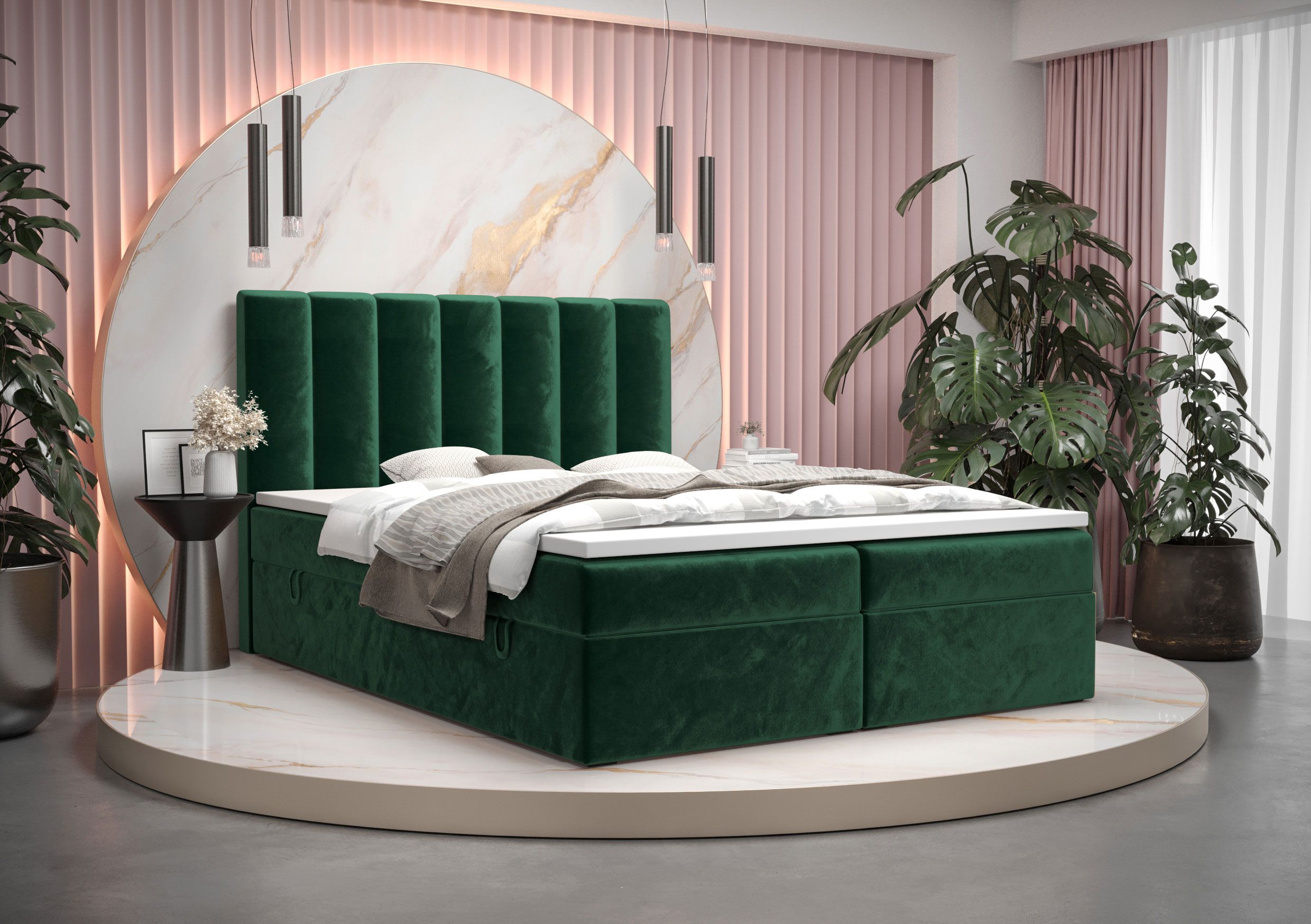 Tweepersoonsbed met elegant Pirin 13-design, kleur: groen - Ligoppervlak: 180 x 200 cm (b x l)