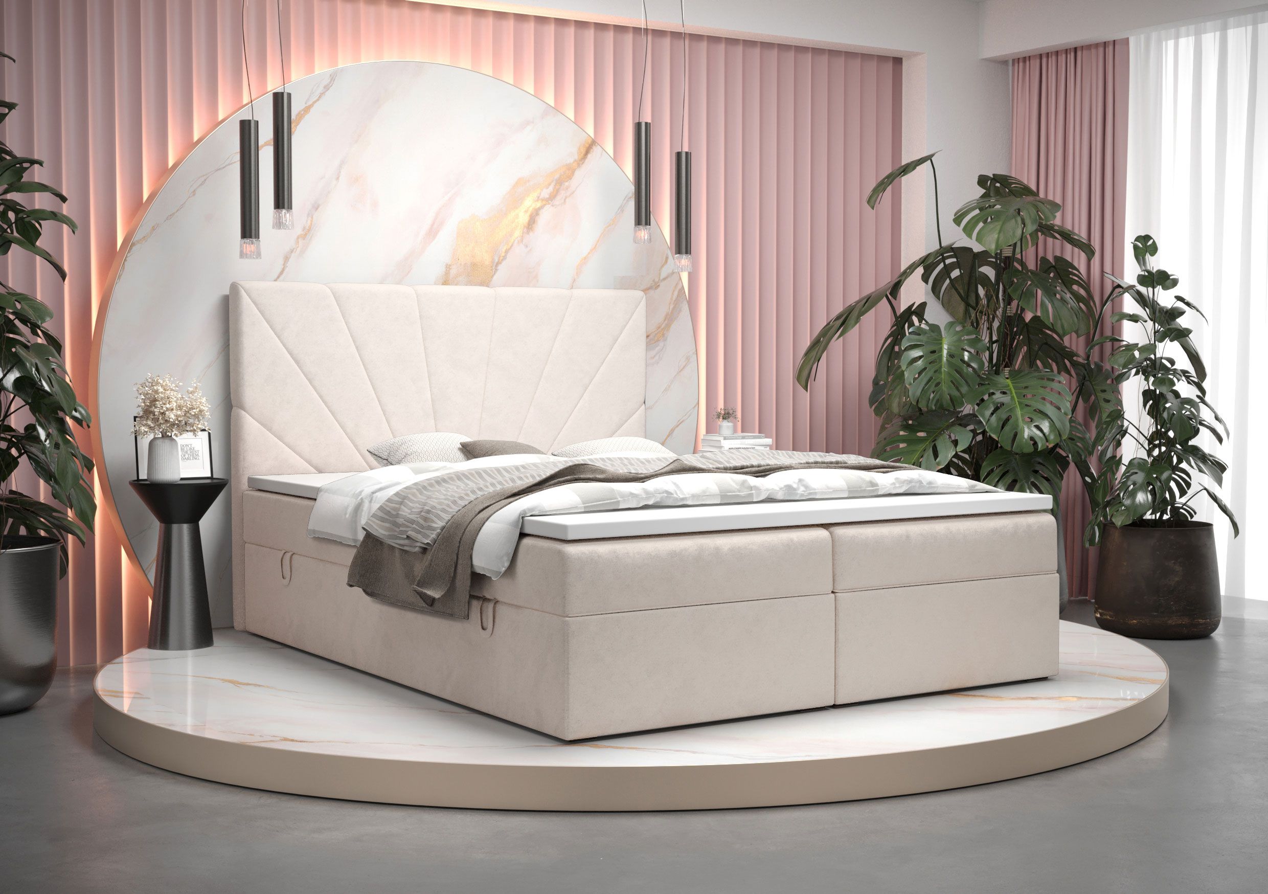 Tweepersoonsbed met elegant Pirin 21-design, kleur: beige - Ligoppervlak: 160 x 200 cm (b x l), met opbergruimte