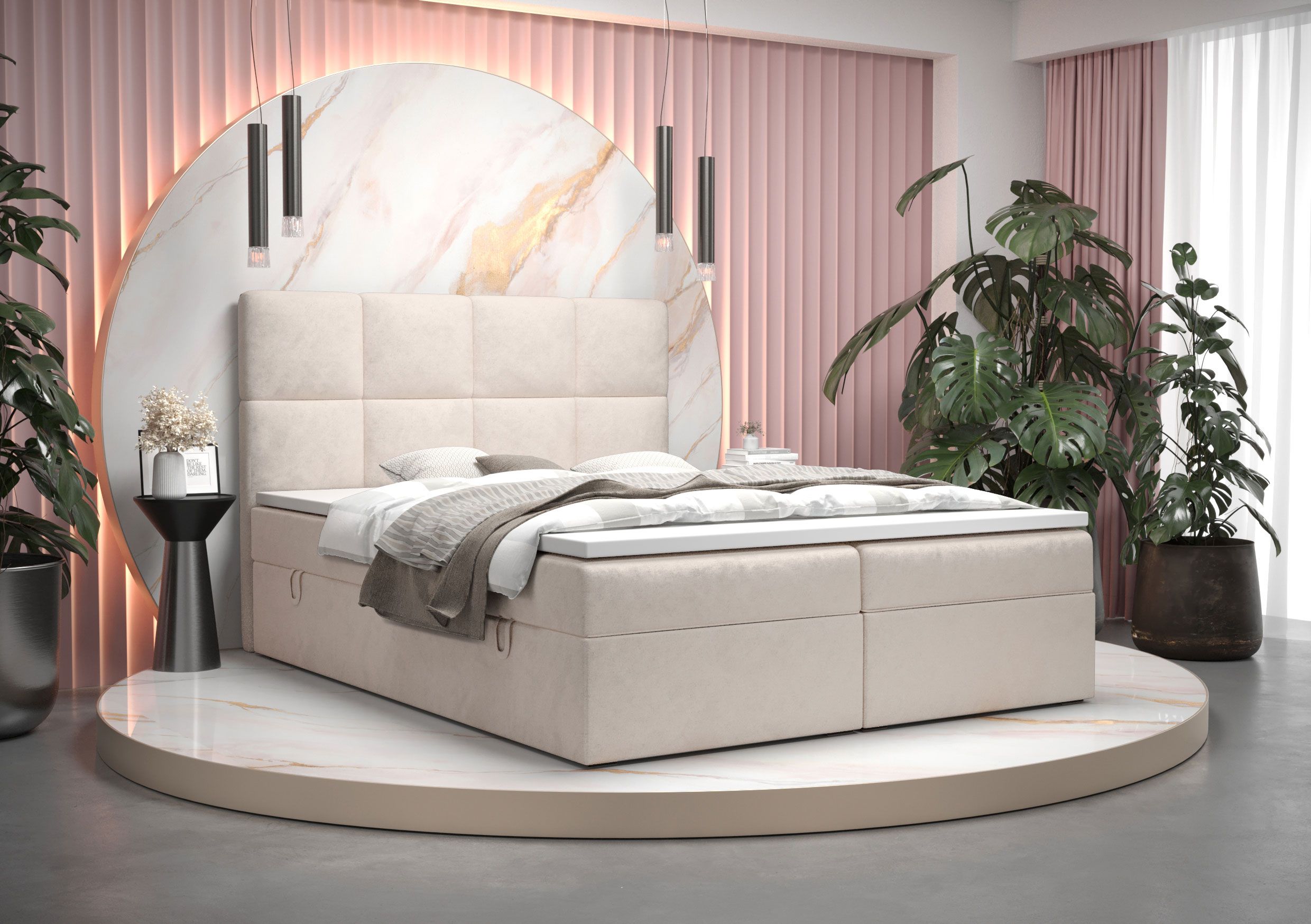 Tweepersoonsbed in modern Pirin 51-design, kleur: beige - Ligoppervlak: 160 x 200 cm (b x l), met opbergruimte