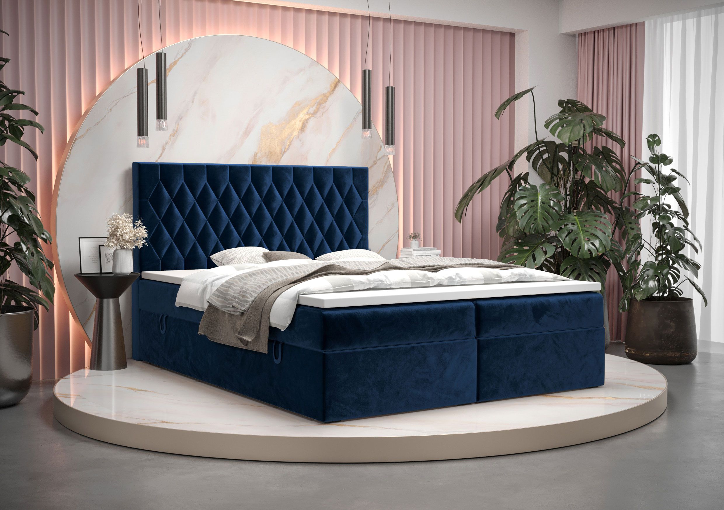 Boxspring bed met modern design Pirin 74, kleur: blauw - ligoppervlak: 180 x 200 cm (B x L)