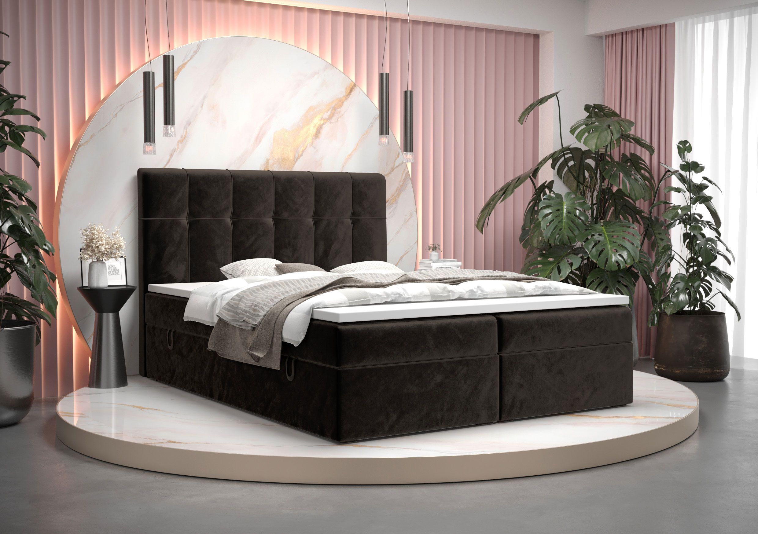 Tweepersoonsbed met elegant Pirin 81-design, kleur: zwart - Ligoppervlak: 160 x 200 cm (b x l)