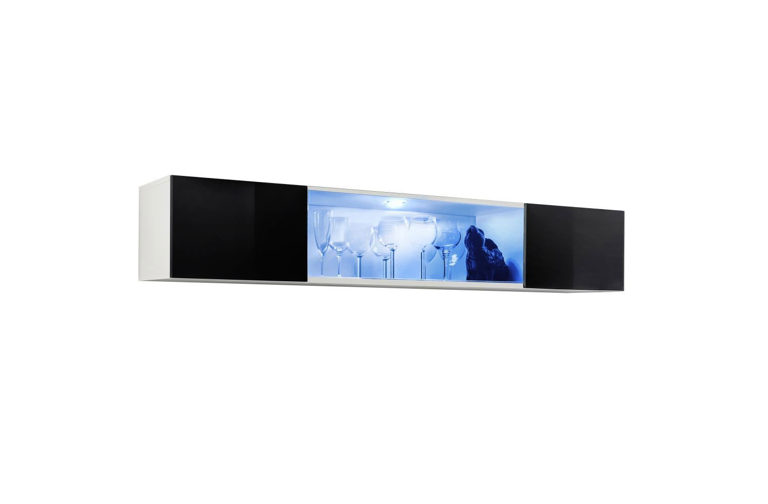 Moderne wandkast Raudberg 42, kleur: zwart / wit - Afmetingen: 30 x 160 x 29 cm (H x B x D), met LED-verlichting