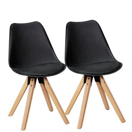 Gestoffeerde stoel set van 2 in Scandinavische stijl, kleur: zwart / eiken, stoelpoten gemaakt van Hevea massief hout
