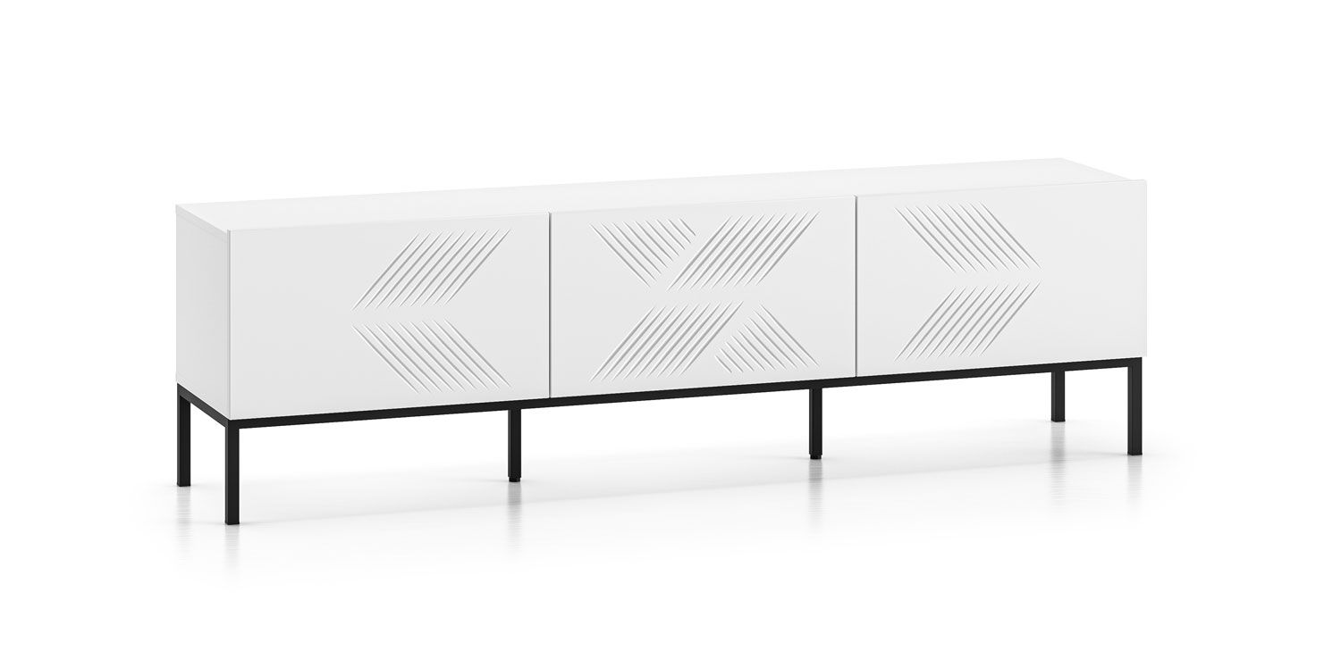 Weißer TV-Schrank / TV-Möbel aus hochwertigen Material Taos 15, sehr gute Stabilität, Farbe: Weiß matt, Beine: Schwarz, Maße: 50 x 170 x 37 cm, mit 3 Kippfächer, einfaches und zeitloses Design