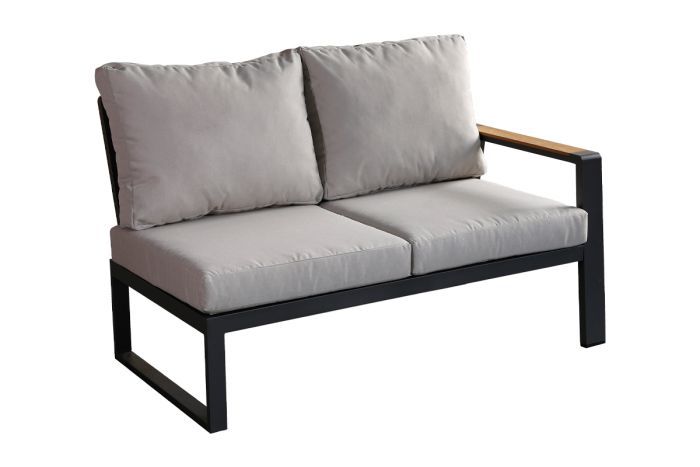 Lounge Gartensofa Lissabon 2-Sitzer rechts aus Aluminium - Farbe: anthrazit, Stoff: hellgrau, wasserdichte Sitzkissen, Polsterung 100 mm stark