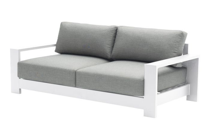 Weißes Outdoor Sofa 3-Sitzer London mit Polsterung, Stoff: hellgrau, 2150 x 840 x 670 mm, Polsterung 220 mm stark, Chemikalien/UV-beständig, Rahmen Alu