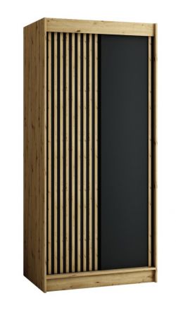 Borgis 01A schuifdeurkast / garderobekast, kleur: Artisan eik / mat zwart - afmetingen: 200 x 100 x 62 cm (H x B x D)