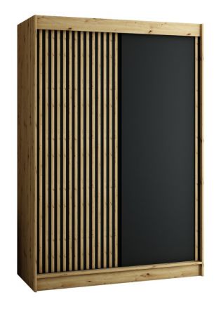 Borgis 03A schuifdeurkast / garderobekast, kleur: Artisan eik / mat zwart - afmetingen: 200 x 150 x 62 cm (H x B x D)