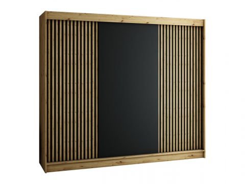 Borgis 06A schuifdeurkast / garderobekast, kleur: Artisan eik / mat zwart - afmetingen: 200 x 250 x 62 cm (H x B x D)