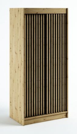 Borgis 01B schuifdeurkast / garderobekast, kleur: Artisan eik / mat zwart - afmetingen: 200 x 100 x 62 cm (H x B x D)