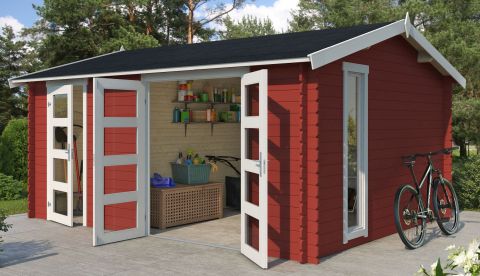 Berging / tuinhuis G268 Zweeds rood - 28 mm blokhut profielplanken, grondoppervlakte: 15,96 m², zadel dak