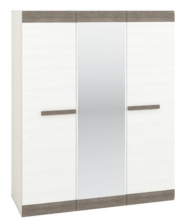 Draaideurkast / kleerkast Knoxville 27, kleur: wit grenen / grijs - Afmetingen: 202 x 162 x 65 cm (H x B x D), met 3 deuren, 3 laden en 5 vakken
