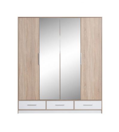 Draaideurkast / kledingkast met spiegel Beerzel 01, kleur: eiken / wit - Afmetingen: 230 x 204 x 60 cm (H x B x D)