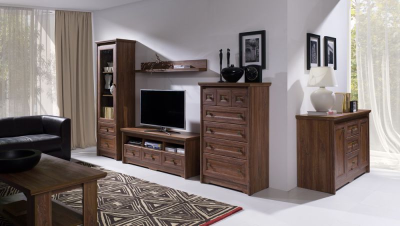 Complete woonkamer set B Pikine, 6-delig, kleur: eiken donker bruin