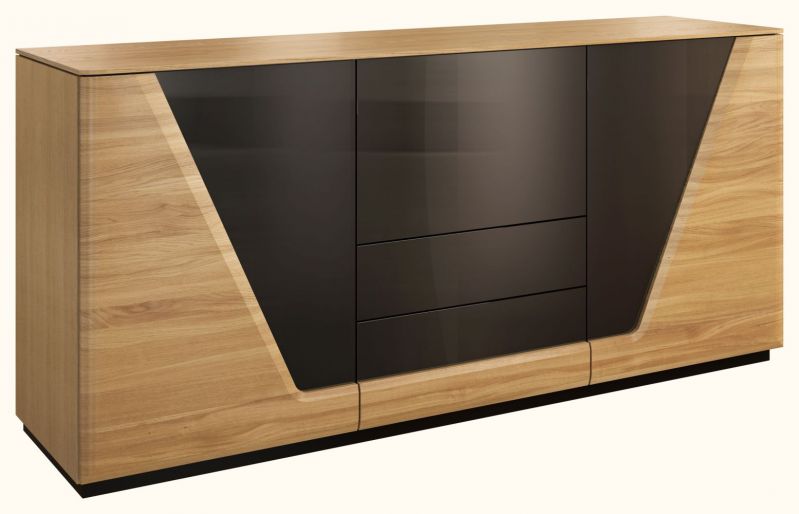 sideboard / ladekast "Belica" 03, kleur: eiken natuur / zwart, deels massief - Afmetingen: 86 x 185 x 50 cm (H x B x D)