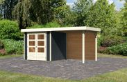 Berging / tuinhuis SET ACTION antraciet met aanbouw dak 2,40 m breed, achterwand, grondoppervlakte: 4,45m²