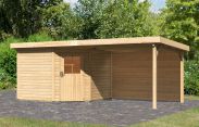 Berging / tuinhuis SET onbehandeld met aanbouw dak 3,2 m breed, achterwand, grondoppervlakte: 7,29 m²