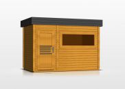 Buiten sauna / saunahuis Lut 40 mm  met groot panoramavenster, kleur: eiken / antraciet - buitenafmetingen (B x D): 354 x 204 cm