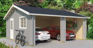 Houten garage H91 Lichtgrijs - 44 mm houten woning, grondoppervlakte: 33,00 m², zadeldak
