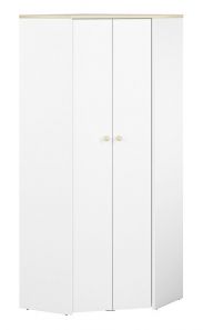 Kinderkamer - kledingkast / hoekkast Egvad 03, kleur: wit / beuken - afmetingen: 193 x 80 x 80 cm (h x b x d), met 2 deuren en 6 vakken