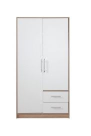 Draaideurkast / kledingkast Hannut 08, kleur: wit / eiken - Afmetingen: 190 x 100 x 56 cm (H x B x D)