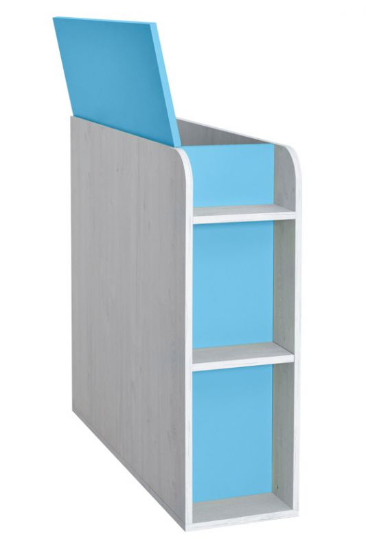 Kinderkamer - kist Luis 03, kleur: eik wit / blauw - 92 x 30 x 103 cm (H x B x D)