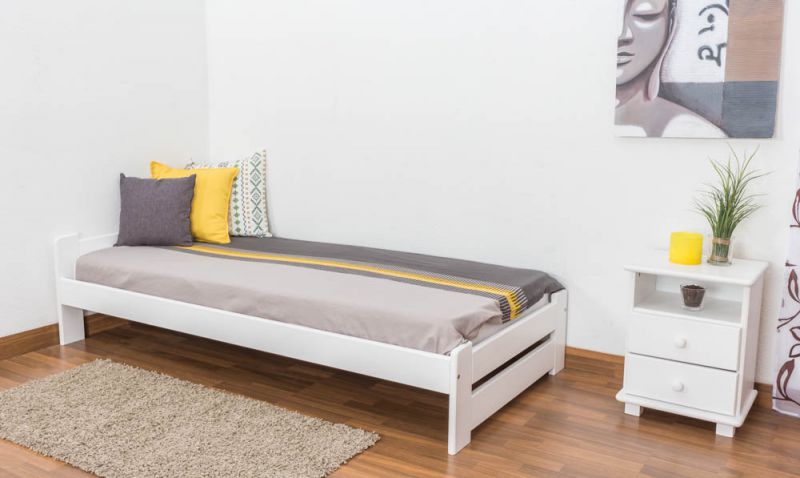 Futonbed / , vol hout, bed massief grenen wit gelakt A9, inclusief lattenbodem - afmetingen 90 x 200 cm 