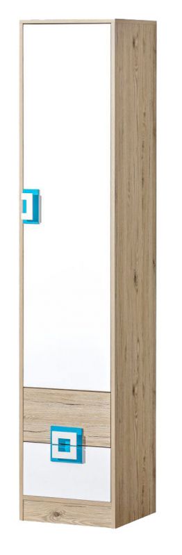 Kinderkamer - kast Fabian 05, kleur: eiken lichtbruin / wit / blauw - 190 x 40 x 40 cm (H x B x D)