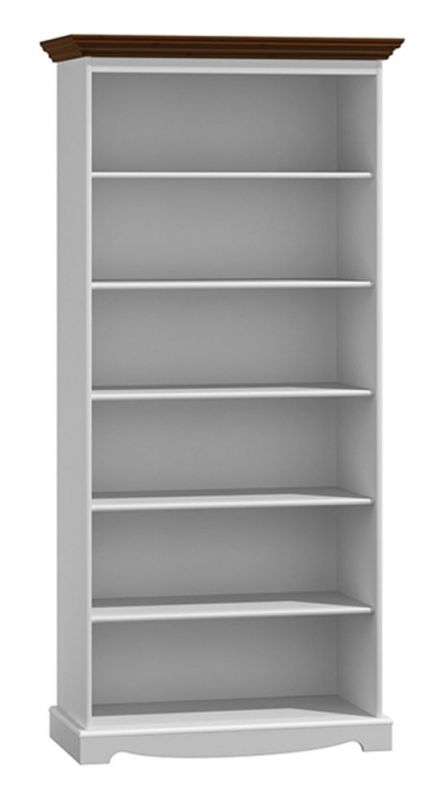 Boekenkast Gyronde 07, massief grenen, kleur: wit / walnoot - 190 x 90 x 45 cm (H x B x D)