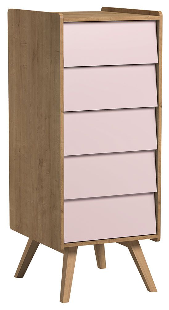 Patois Grondig ambitie ladekast Jorinde 12, kleur: eiken / roze - Afmetingen: 128 x 51 x 41 cm (h  x b x d)