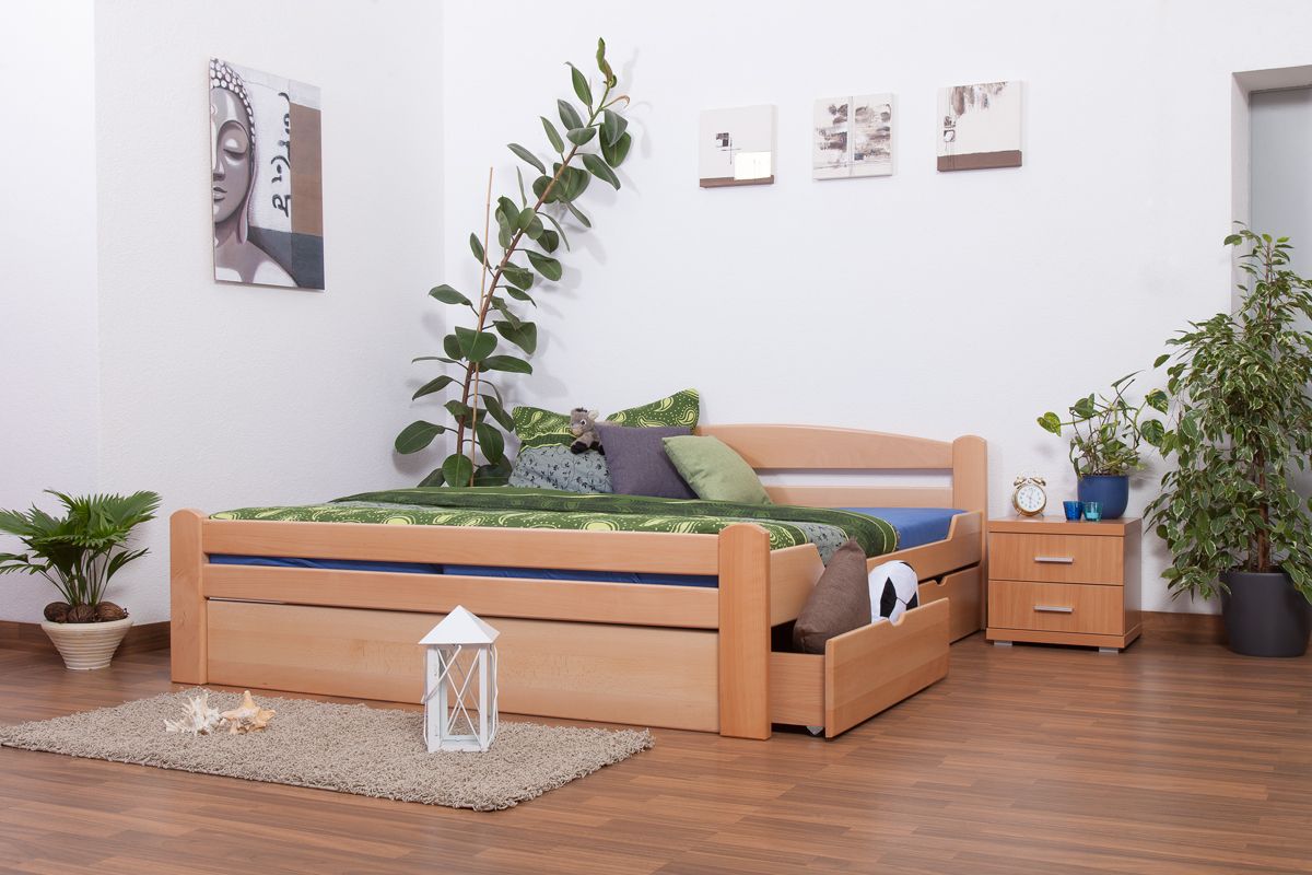 Tweepersoonsbed met opbergruimte bed "Easy Premium Line" incl. 2 laden 1 180 x 200 cm massief beukenhout naturel