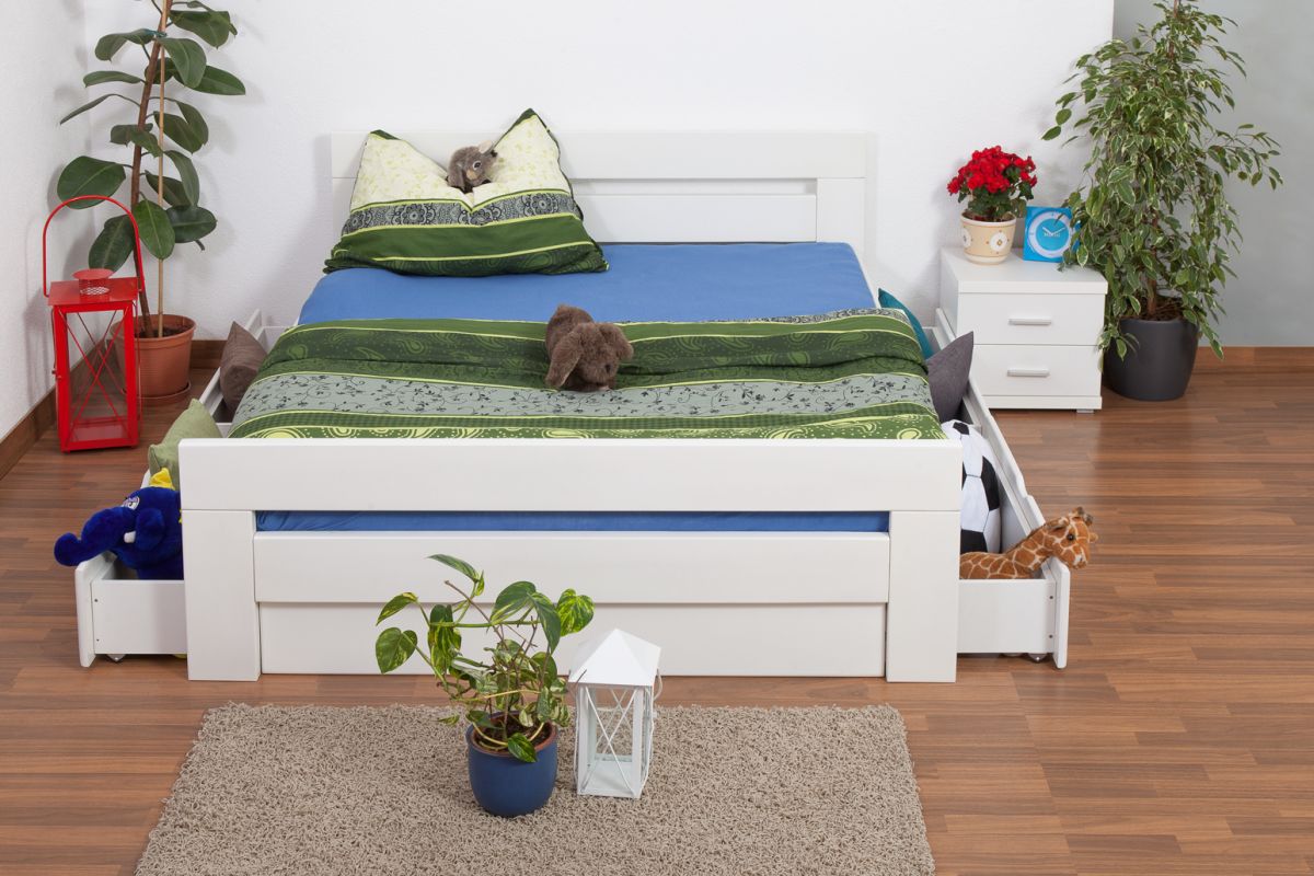 Tweepersoonsbed / functioneel bed "Easy Premium Line" K6 laden en 2 afdekplaten 160 x 200 cm wit gelakt massief beukenhout