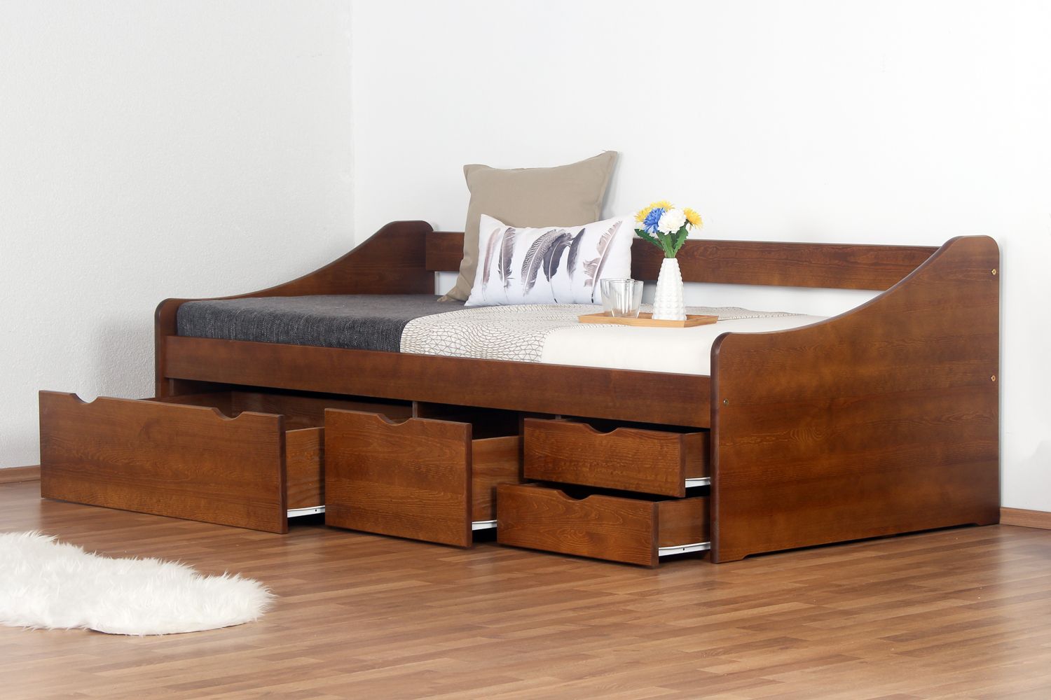 Eenpersoonsbed /bed met opbergruimte massief grenen eikenkleurig 94, incl. lattenbodem 90 x 200 cm (B x L)