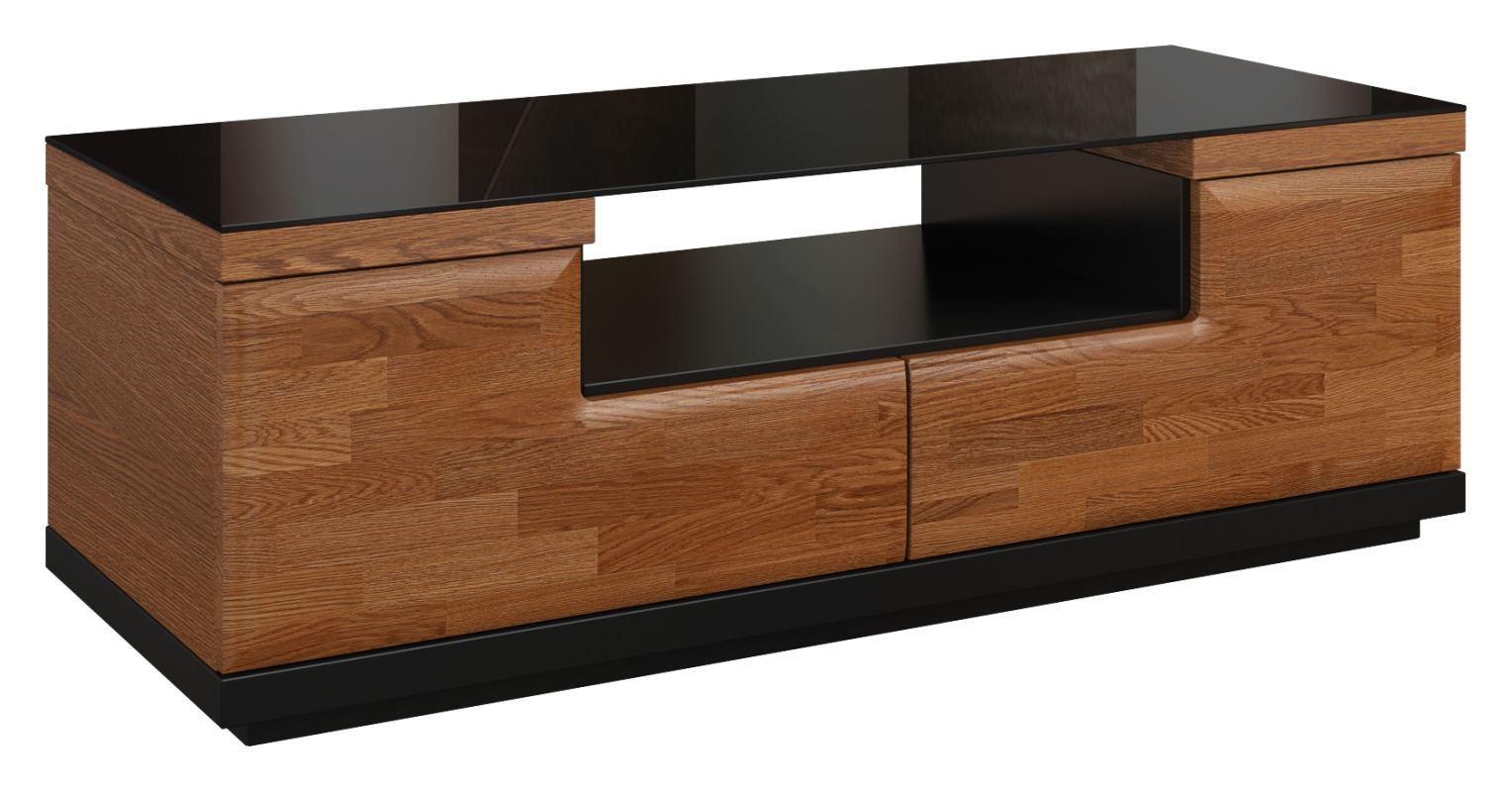 TV-meubel "Postira" 12, kleur: walnoten / zwart, deels massief - Afmetingen: 122 x 51 cm (H x B D)