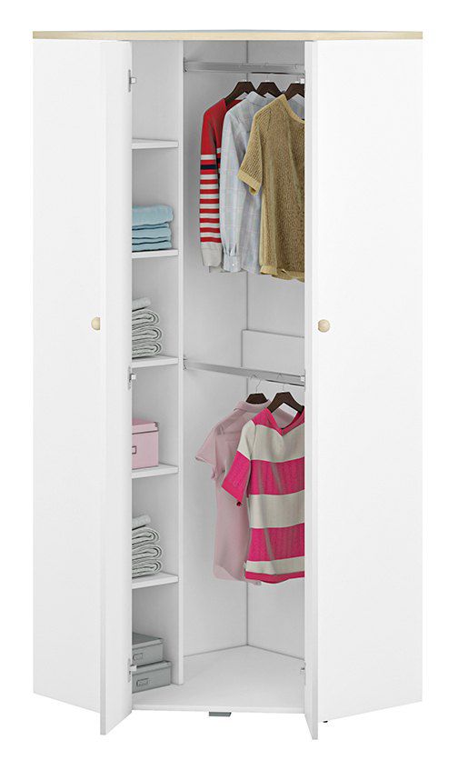 vacature wereld Beweren Kinderkamer - kledingkast / hoekkast Egvad 03, kleur: wit / beuken -  afmetingen: 193 x 80 x 80 cm (h x b x d), met 2 deuren en 6 vakken