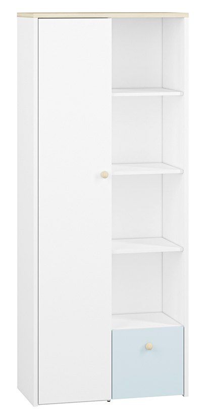 Kinderkamer - Egvad 04, kleur: wit / beuken afmetingen: 193 x 80 x 40 cm (H x B x D), met 1 deur, 1 lade en 9 vakken
