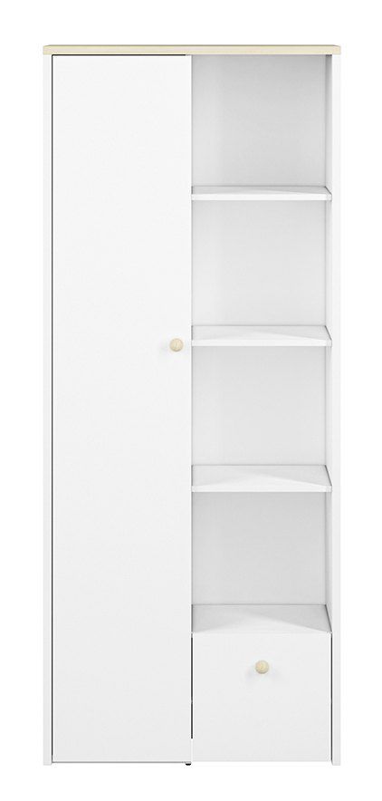 Kinderkamer - Egvad 04, kleur: wit / beuken afmetingen: 193 x 80 x 40 cm (H x B x D), met 1 deur, 1 lade en 9 vakken