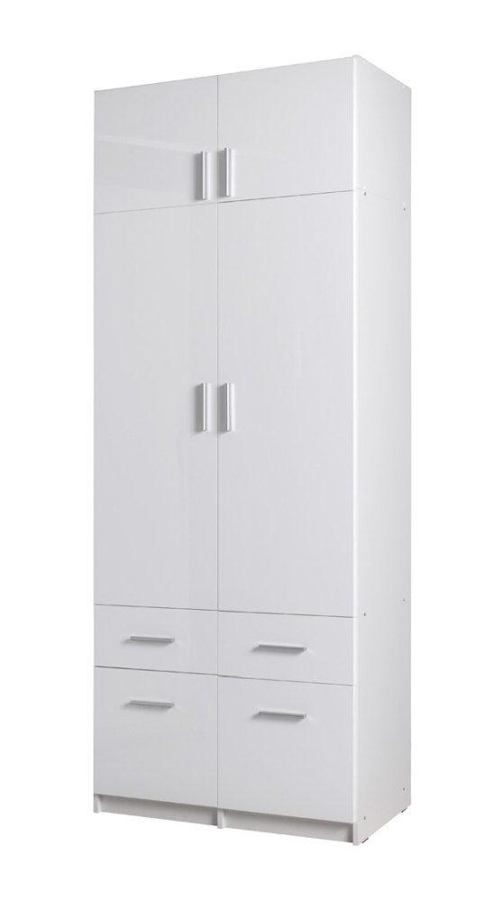 Draaideurkast / kledingkast Messini 03, wit / wit hoogglans - Afmetingen: 198 x 92 x 54 cm (H x B x D)